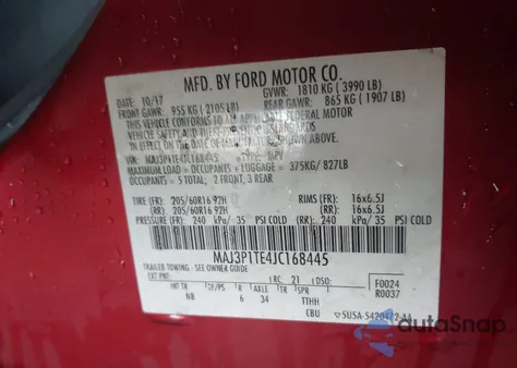 2018 Ford Ecosport Se from USA, damaged, VIN MAJ3P1TE4JC168445